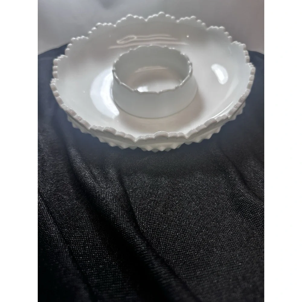 Fenton Hobnail Milk Glass Fluted Edge‎ Chip and Dip Bowl Or Candle Holder